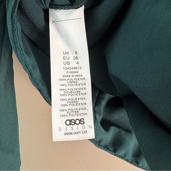 ASOS DESIGN BRIDESMAID LONG SLEEVE TOP WRAP WAIST DETAIL SIZE 4 FOREST GREEN - Picture 7 of 7